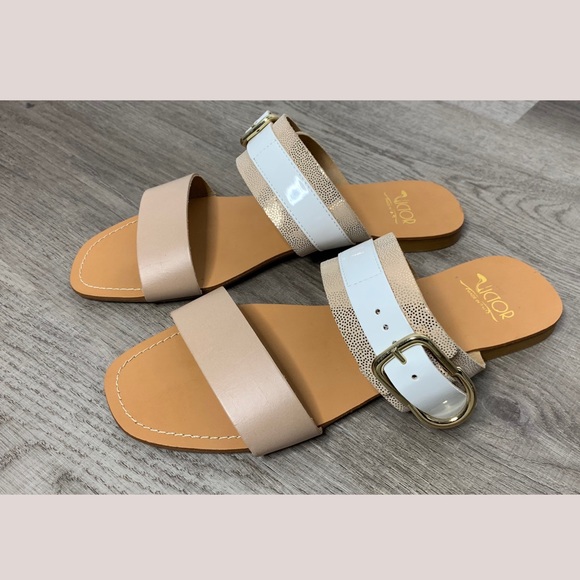 Victor Shoes - Victor Italian Leather Colorblock Neutral Sandals